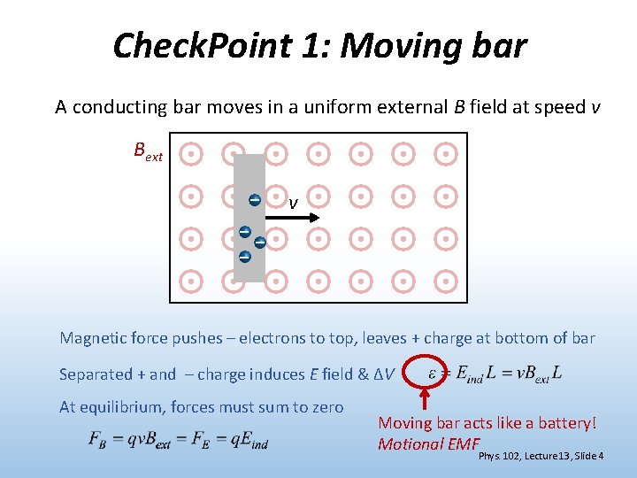 Check. Point 1: Moving bar A conducting bar moves in a uniform external B