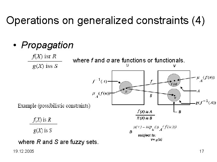 Operations on generalized constraints (4) • Propagation where f and g are functions or