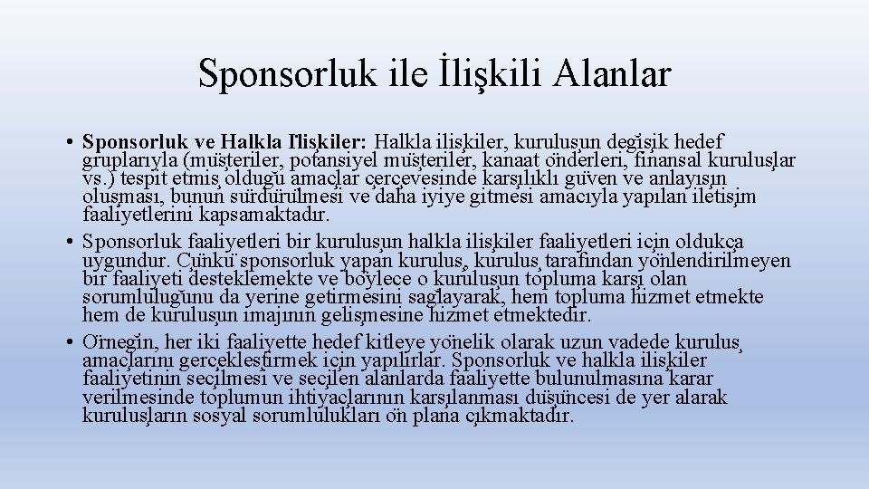 Sponsorluk ile İlişkili Alanlar • Sponsorluk ve Halkla I lis kiler: Halkla ilis kiler,