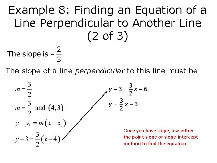 Example 8: Finding an Equation of a Line Perpendicular to Another Line (2 of