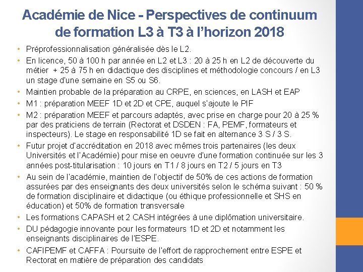 Académie de Nice - Perspectives de continuum de formation L 3 à T 3