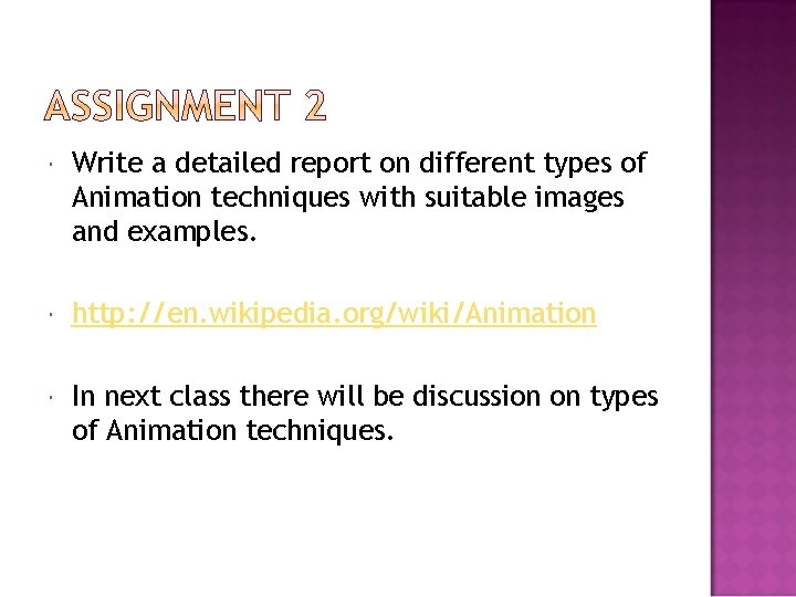  Write a detailed report on different types of Animation techniques with suitable images