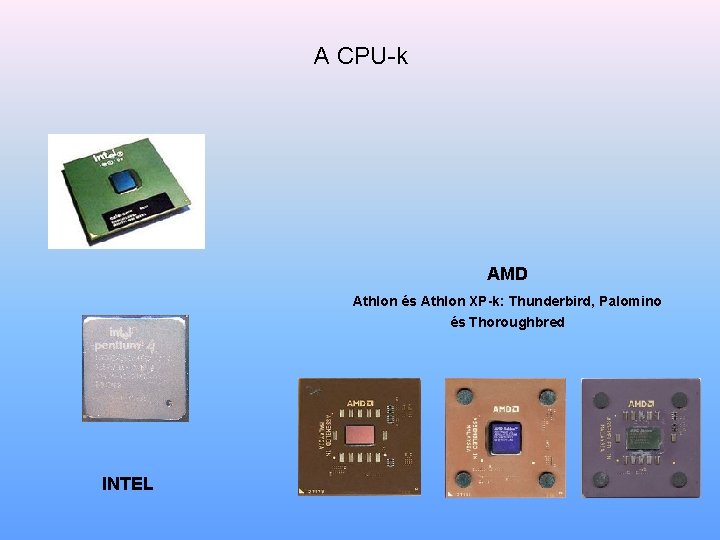 A CPU k AMD Athlon és Athlon XP-k: Thunderbird, Palomino és Thoroughbred INTEL 