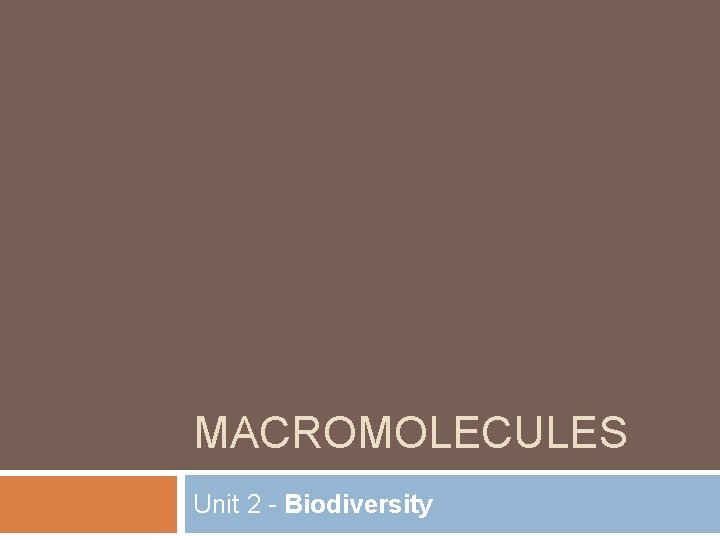 MACROMOLECULES Unit 2 - Biodiversity 