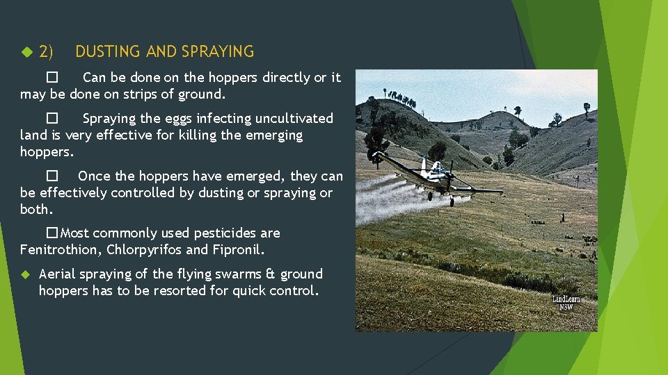  2) DUSTING AND SPRAYING � Can be done on the hoppers directly or