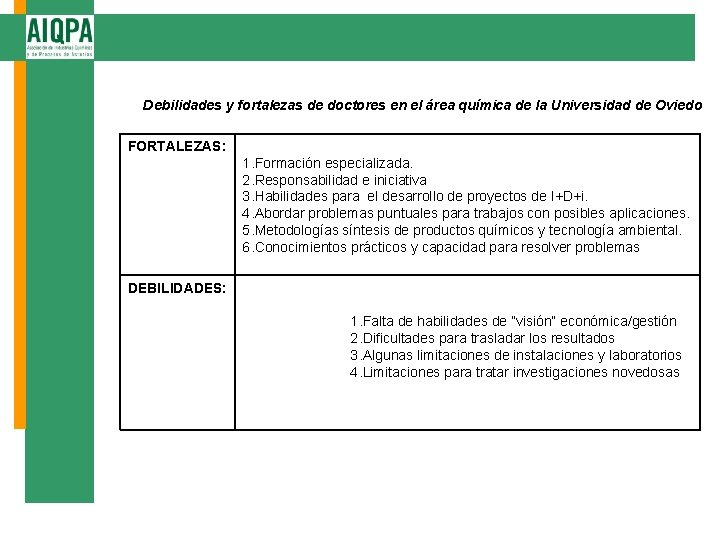 Debilidades y fortalezas de doctores en el área química de la Universidad de Oviedo