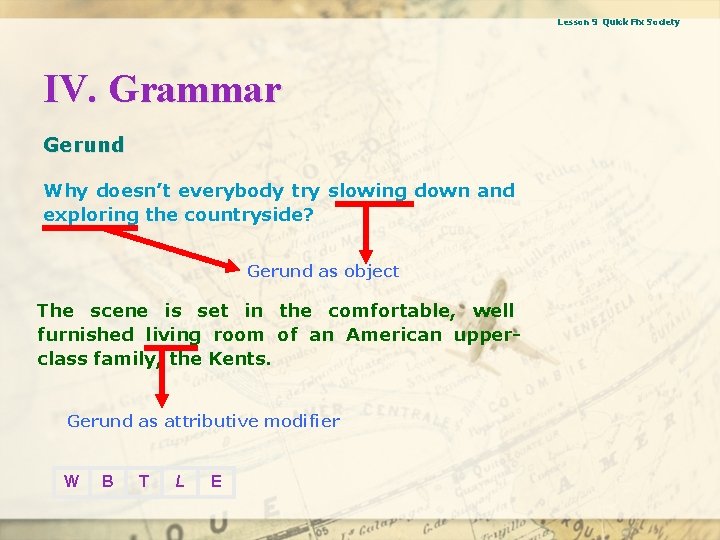 Lesson 9 Quick Fix Society IV. Grammar Gerund Why doesn’t everybody try slowing down