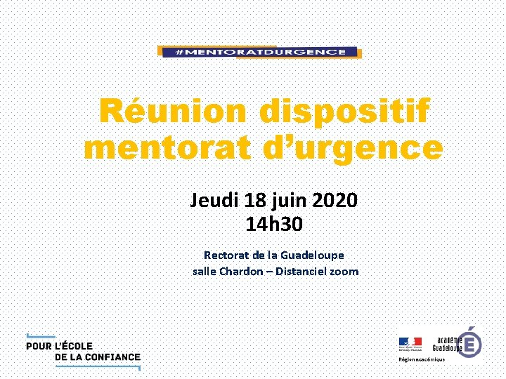 Réunion dispositif mentorat d’urgence Jeudi 18 juin 2020 14 h 30 Rectorat de la