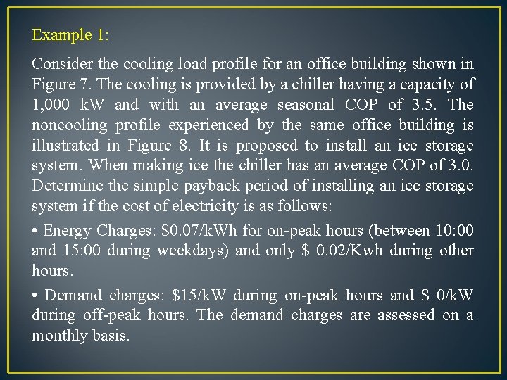 Example 1: Consider the cooling load profile for an office building shown in Figure