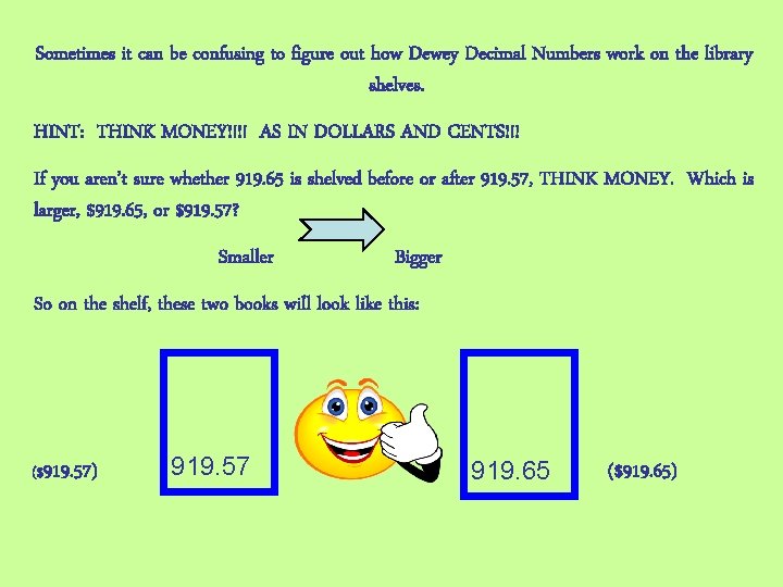Sometimes it can be confusing to figure out how Dewey Decimal Numbers work on