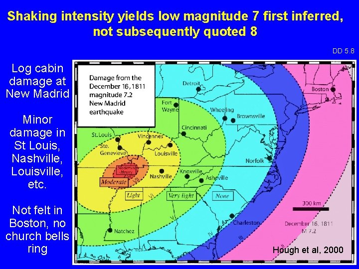 Shaking intensity yields low magnitude 7 first inferred, not subsequently quoted 8 DD 5.