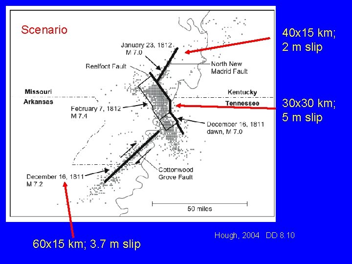 Scenario 40 x 15 km; 2 m slip 30 x 30 km; 5 m