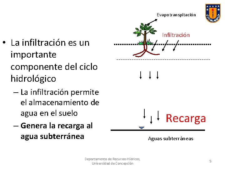 Evapotranspitación • La infiltración es un importante componente del ciclo hidrológico – La infiltración