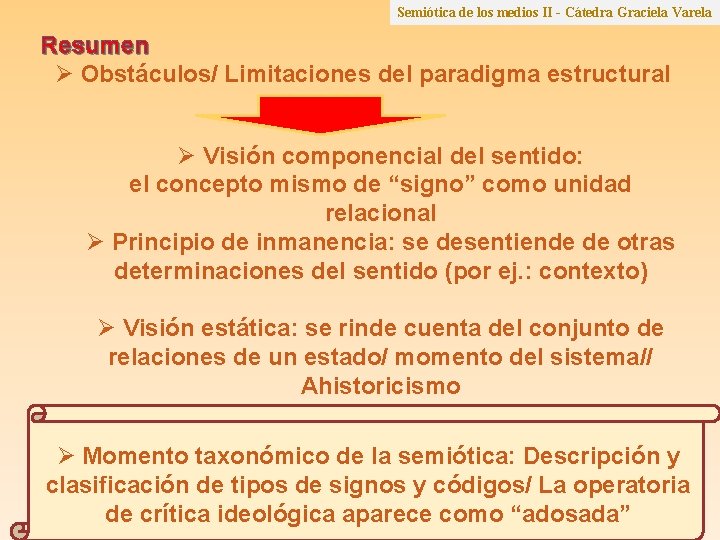 Semiótica de los medios II - Cátedra Graciela Varela Resumen Ø Obstáculos/ Limitaciones del Semiótica de los medios II - Cátedra Graciela Varela Resumen Ø Obstáculos/ Limitaciones del