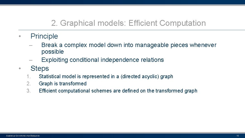 2. Graphical models: Efficient Computation • Principle – Break a complex model down into