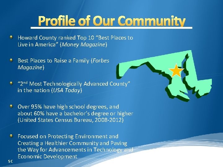 Profile of Our Community Howard County ranked Top 10 “Best Places to Live in