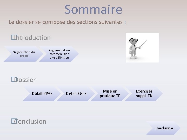 Sommaire Le dossier se compose des sections suivantes : �Introduction Organisation du projet Argumentation