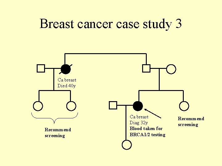 Breast cancer case study 3 Ca breast Died 40 y Recommend screening Ca breast