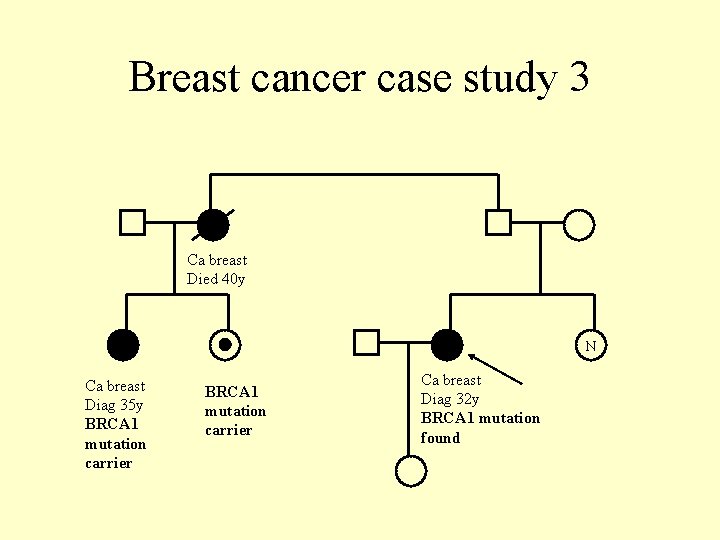 Breast cancer case study 3 Ca breast Died 40 y N Ca breast Diag