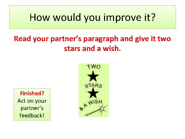 How would you improve it? Read your partner’s paragraph and give it two stars