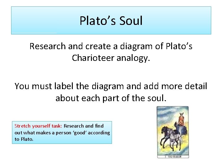 Plato’s Soul Research and create a diagram of Plato’s Charioteer analogy. You must label