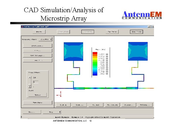 CAD Simulation/Analysis of Microstrip Array ANTENNEM COMMUNICATION, LLC 12 