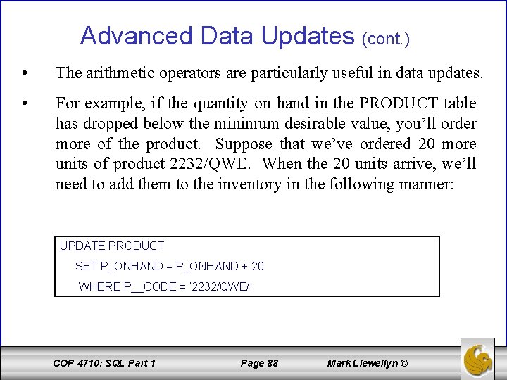 Advanced Data Updates (cont. ) • The arithmetic operators are particularly useful in data