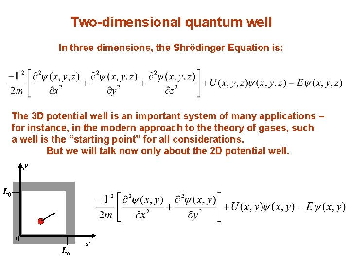 Two-dimensional quantum well In three dimensions, the Shrödinger Equation is: The 3 D potential