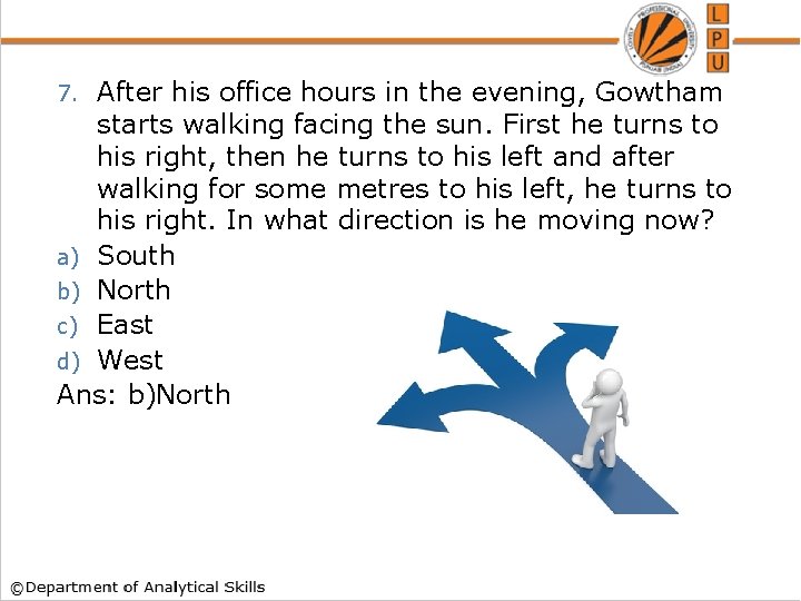 After his office hours in the evening, Gowtham starts walking facing the sun. First