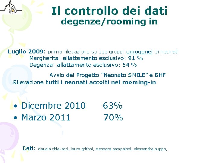 Il controllo dei dati degenze/rooming in Luglio 2009: prima rilevazione su due gruppi omogenei