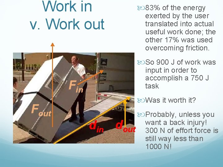 Work in v. Work out 83% of the energy exerted by the user translated