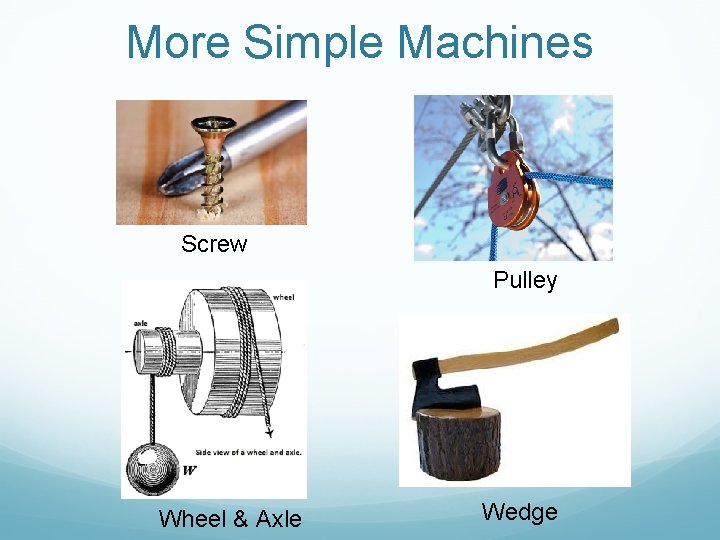 More Simple Machines Screw Pulley Wheel & Axle Wedge 