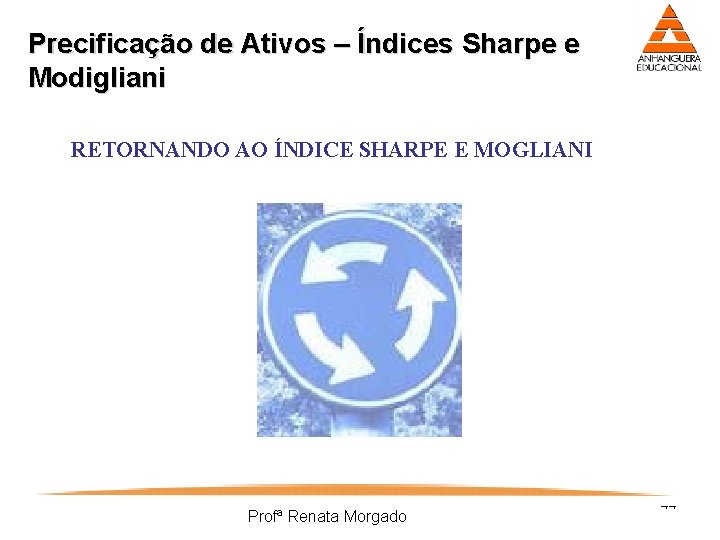 Precificação de Ativos – Índices Sharpe e Modigliani RETORNANDO AO ÍNDICE SHARPE E MOGLIANI