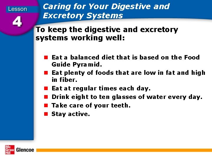 Caring for Your Digestive and Excretory Systems To keep the digestive and excretory systems