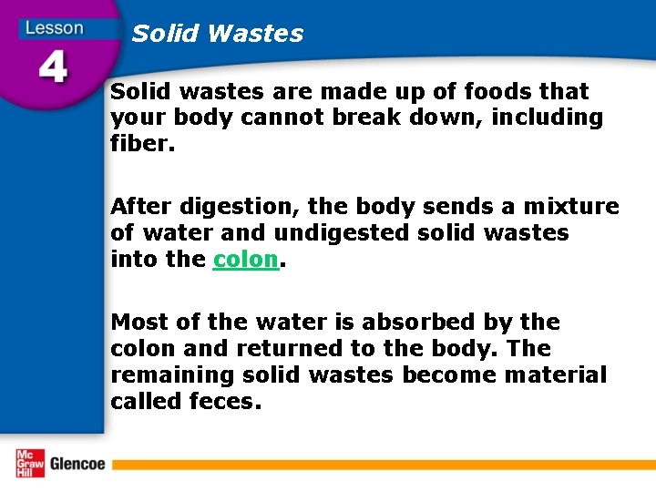 Solid Wastes Solid wastes are made up of foods that your body cannot break