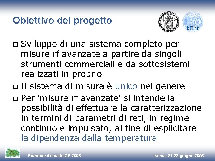 Obiettivo del progetto Sviluppo di una sistema completo per misure rf avanzate a partire