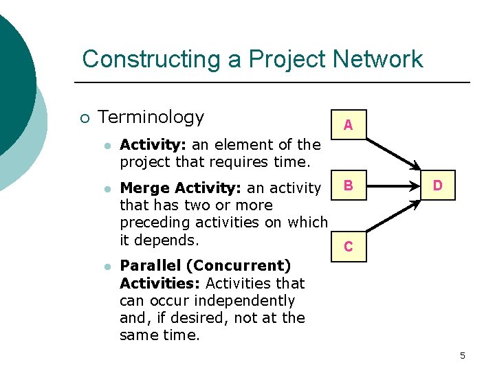 Constructing a Project Network ¡ Terminology l Activity: an element of the project that Constructing a Project Network ¡ Terminology l Activity: an element of the project that