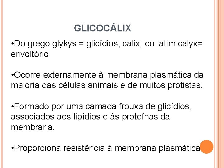 GLICOCÁLIX • Do grego glykys = glicídios; calix, do latim calyx= envoltório • Ocorre