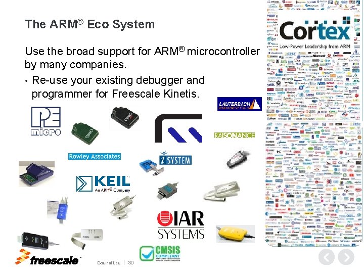 The ARM® Eco System Use the broad support for ARM® microcontroller by many companies.