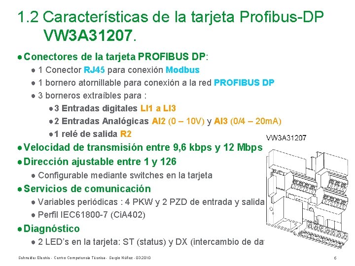 1. 2 Características de la tarjeta Profibus-DP VW 3 A 31207. ● Conectores de