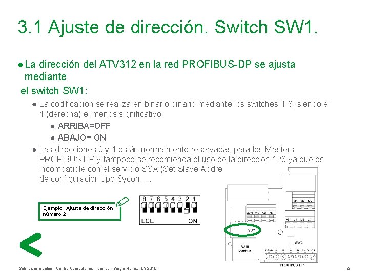 3. 1 Ajuste de dirección. Switch SW 1. ● La dirección del ATV 312