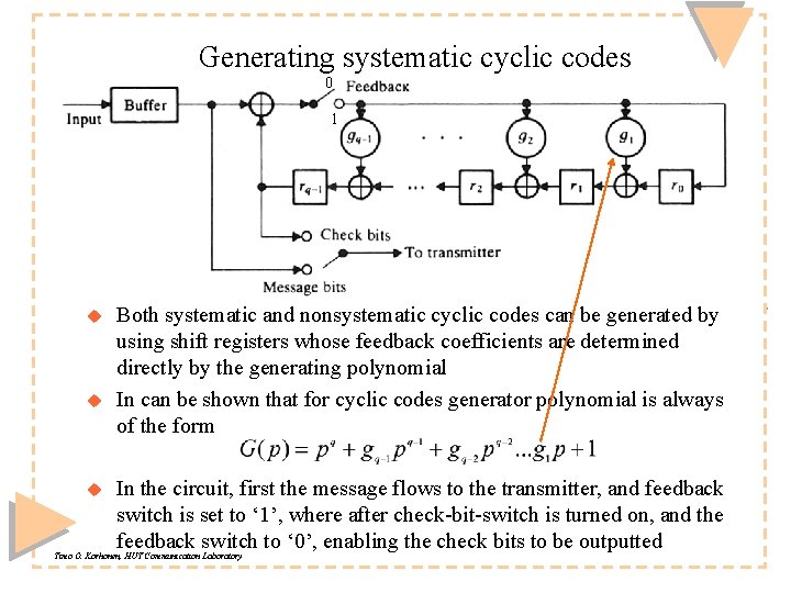 Generating systematic cyclic codes 0 1 u u u Both systematic and nonsystematic cyclic Generating systematic cyclic codes 0 1 u u u Both systematic and nonsystematic cyclic