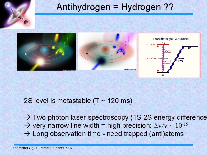 Antihydrogen = Hydrogen ? ? 2 S level is metastable (T ~ 120 ms)