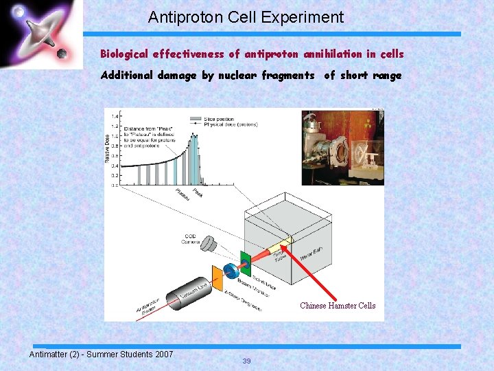 Antiproton Cell Experiment Biological effectiveness of antiproton annihilation in cells Additional damage by nuclear