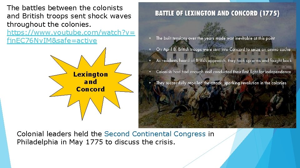 The battles between the colonists and British troops sent shock waves throughout the colonies.