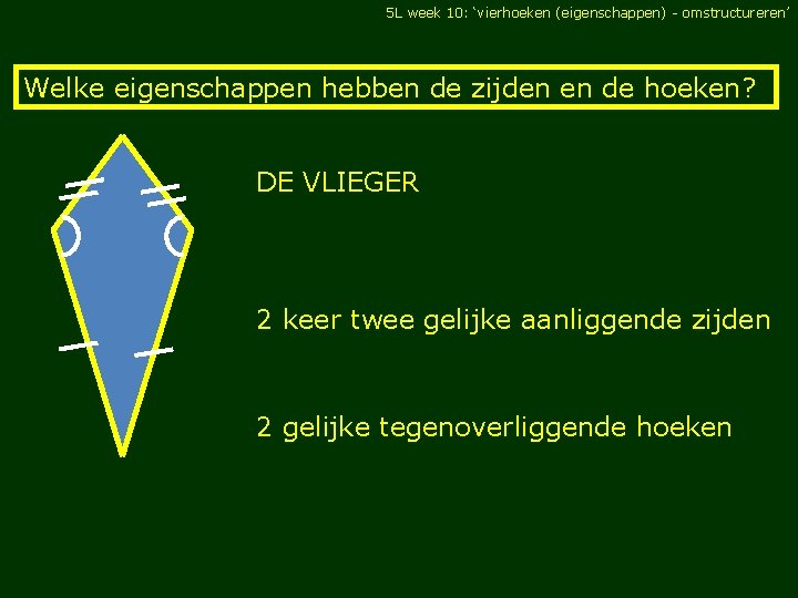 5 L week 10: ‘vierhoeken (eigenschappen) - omstructureren’ Welke eigenschappen hebben de zijden en