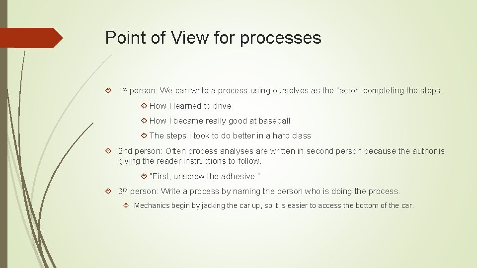 Point of View for processes 1 st person: We can write a process using