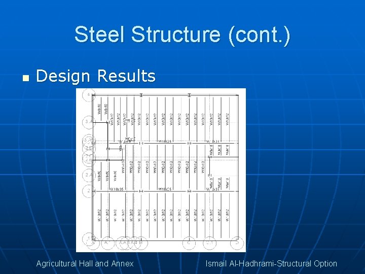 Steel Structure (cont. ) n Design Results Agricultural Hall and Annex Ismail Al-Hadhrami-Structural Option