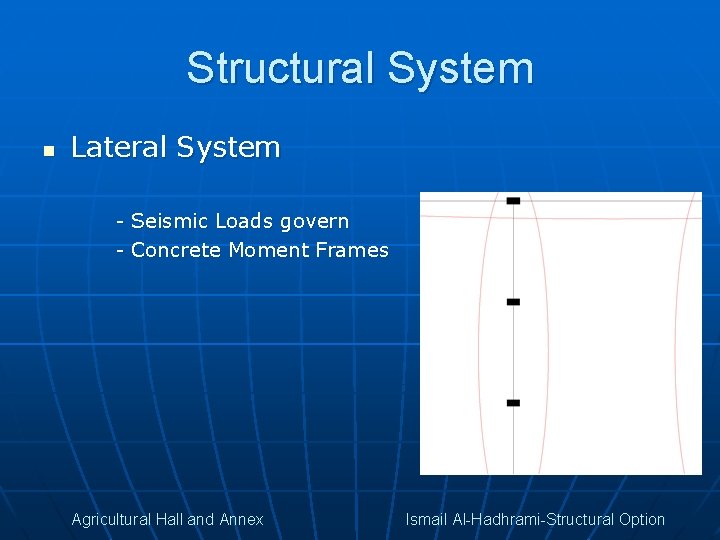 Structural System n Lateral System - Seismic Loads govern - Concrete Moment Frames Agricultural