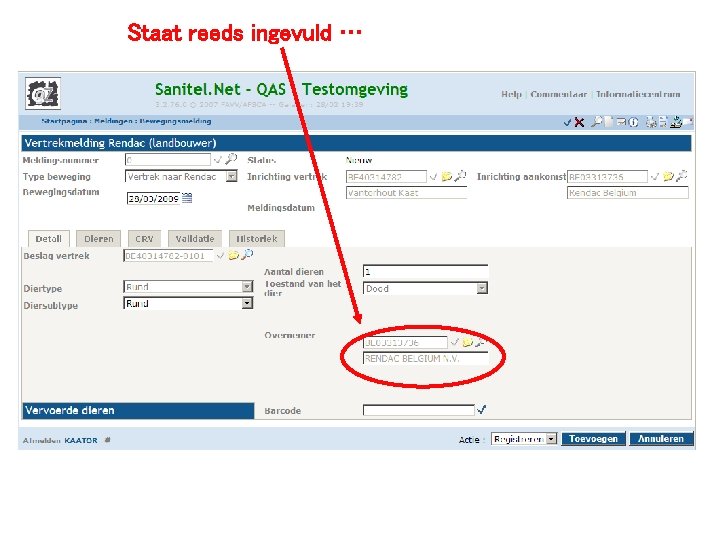 Staat reeds ingevuld … 